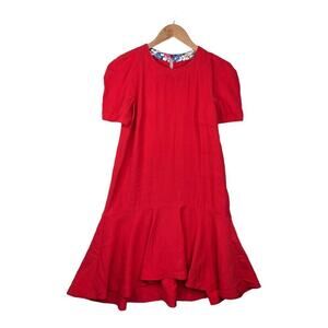 Anthropologie Maeve Red Cherry Rousseau Flounced Short Sleeve Dress Size 0-XS